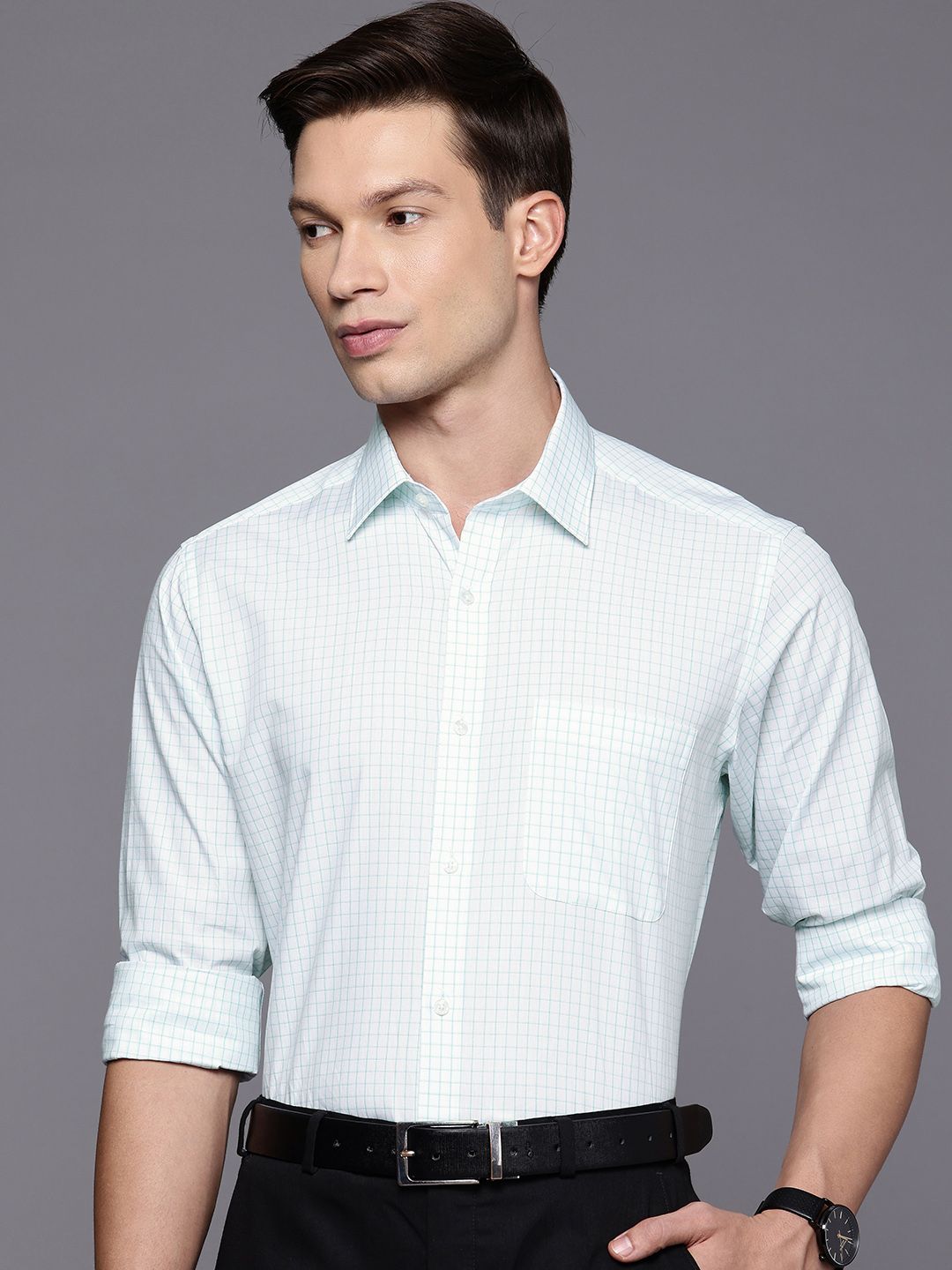 Raymond Pure Cotton Slim Fit Checked Formal Shirt