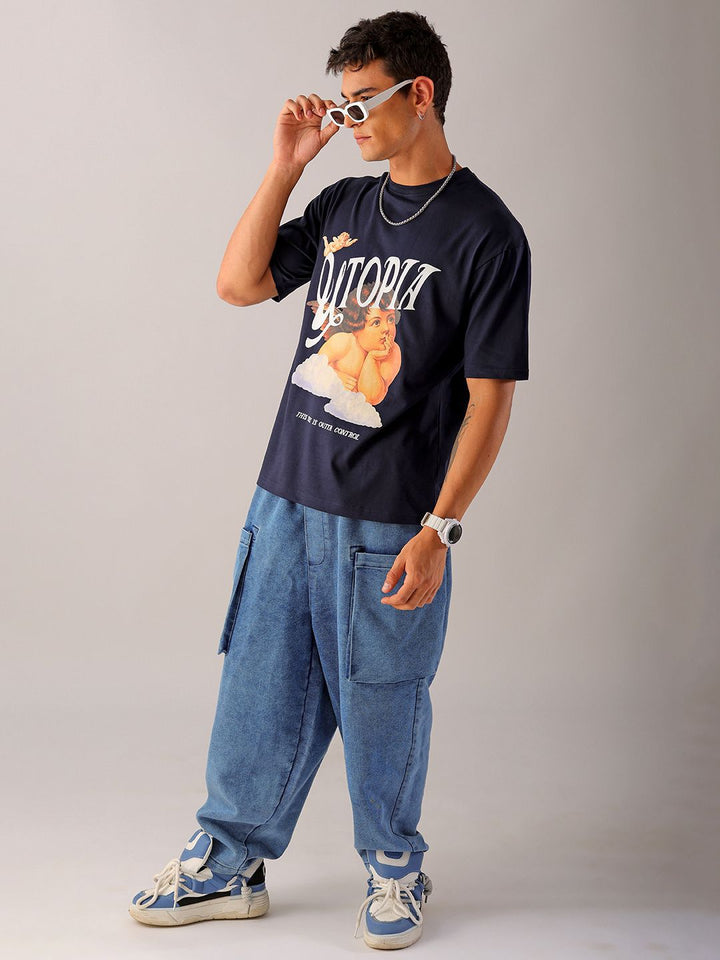 The Indian Garage Co Men Typography Printed Boxy Oversized Pure Cotton T-shirt