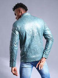 The Indian Garage Co Men Slim Fit Faux Biker Jacket with Zip Closure