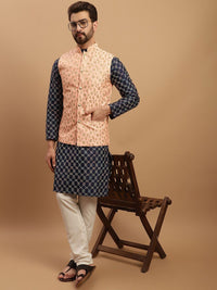 SOJANYA Geometric Embroidered Regular Kurta with Churidar & Embroidered Nehru Jacket