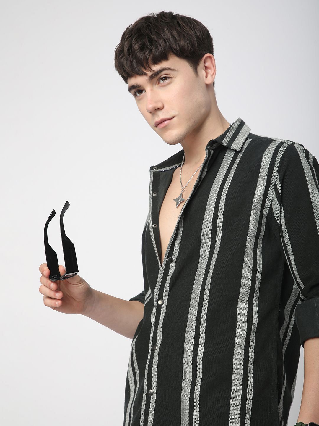 VASTRADO Men Classic Spread Collar Vertical Striped Cotton Casual Shirt