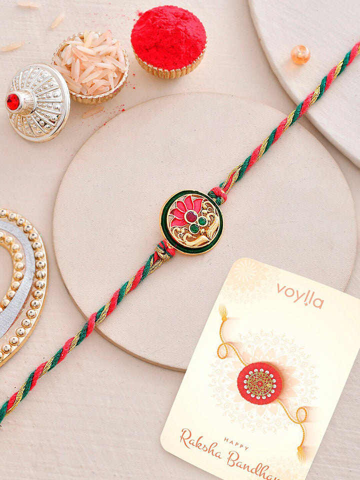 Voylla Men Motif Enamelled Beaded Thread Rakhi