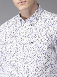 THE BEAR HOUSE Men White & Blue Slim Fit Printed Casual Shirt