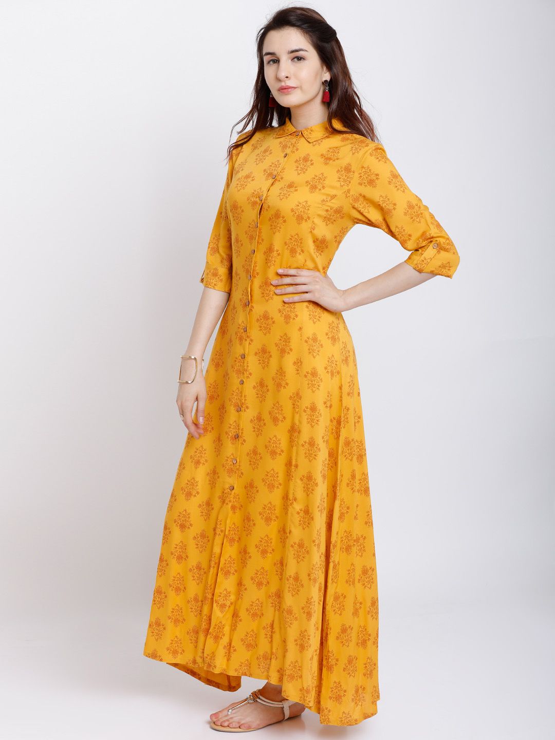 Vishudh Women Mustard Yellow Printed A-Line Kurta