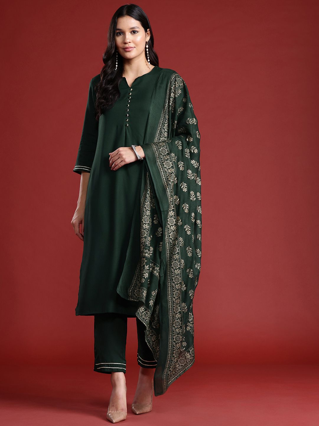 Anouk Ethnic Motifs Printed Straight Kurta Set With Dupatta