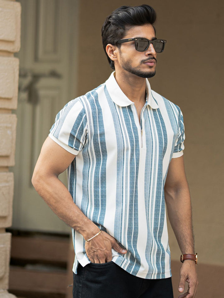 Powerlook Men Striped Polo Collar T-shirt