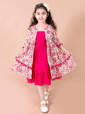 pspeaches Magenta & White Floral A-Line Cotton Dress with Attached Shrug