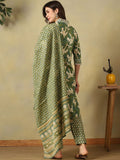 Mamicha Women Floral Printed Angrakha Pure Cotton Kurta with Trousers & With Dupatta