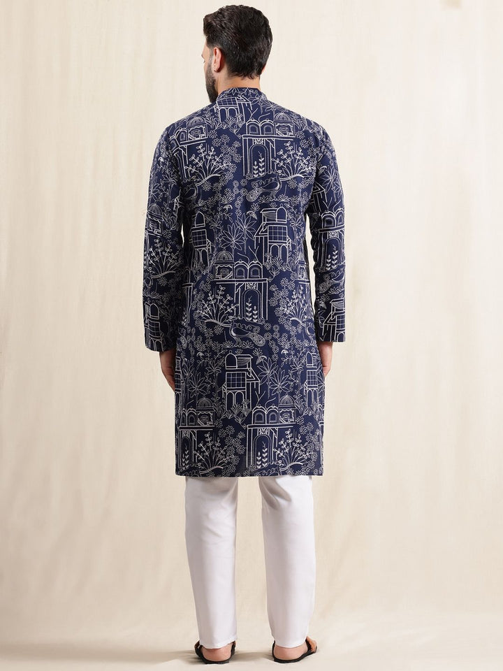 SOJANYA Lelaki Motif Etnik Bercetak Kurta Lurus Perayaan