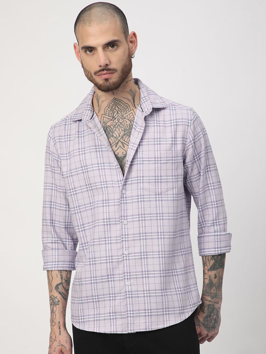 VASTRADO Men Classic Slim Fit Opaque Checked Casual Shirt