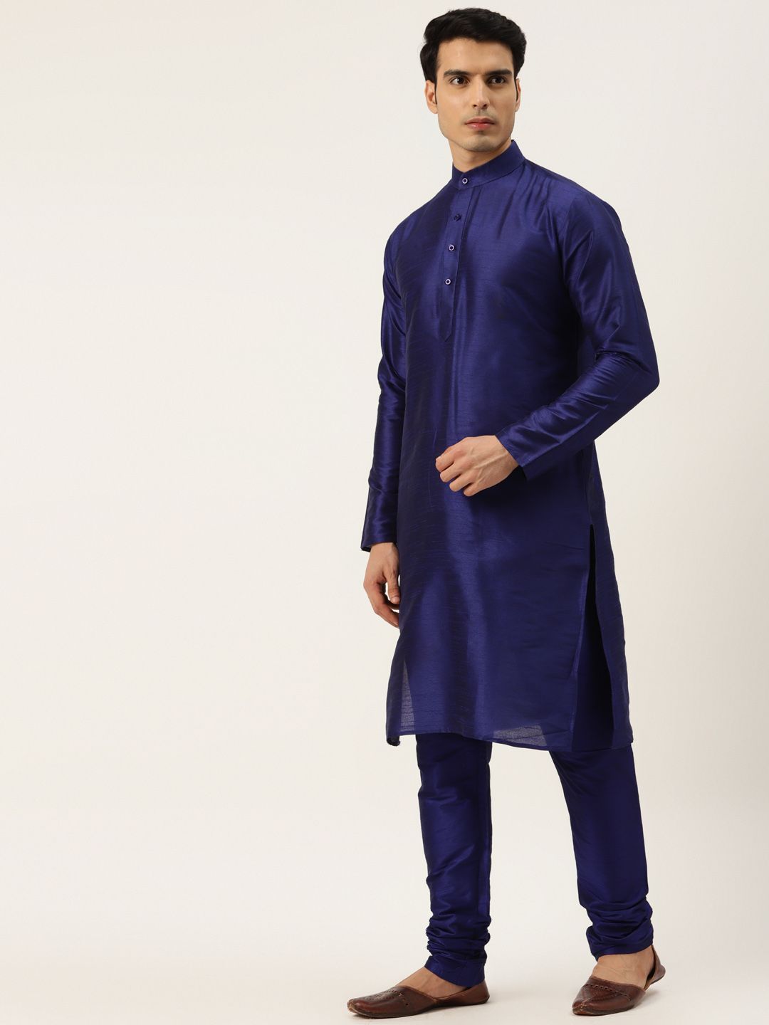 SOJANYA Men Navy Blue Kurta with Churidar & Nehru Jacket
