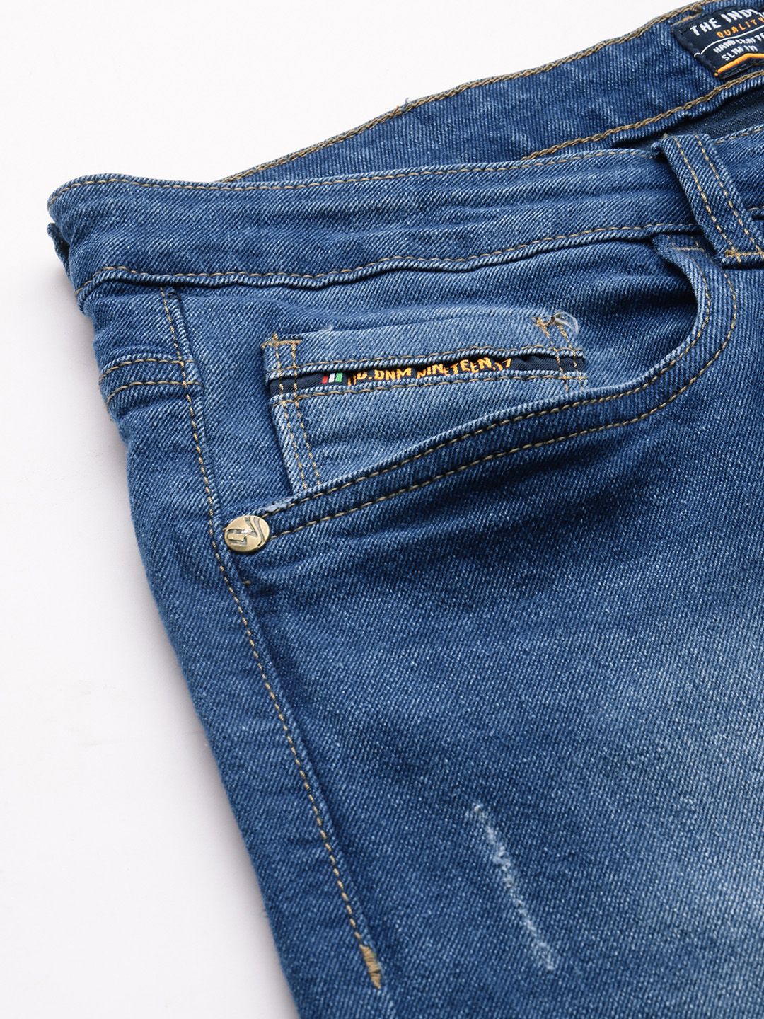 The Indian Garage Co Men Navy Blue Slim Straight Fit Light Fade Stretchable Jeans