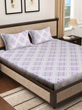 KLOTTHE White Floral Pure Cotton 400 TC Fitted King Superfine Bedsheet with 2 Pillow Covers-98 x 89 inches