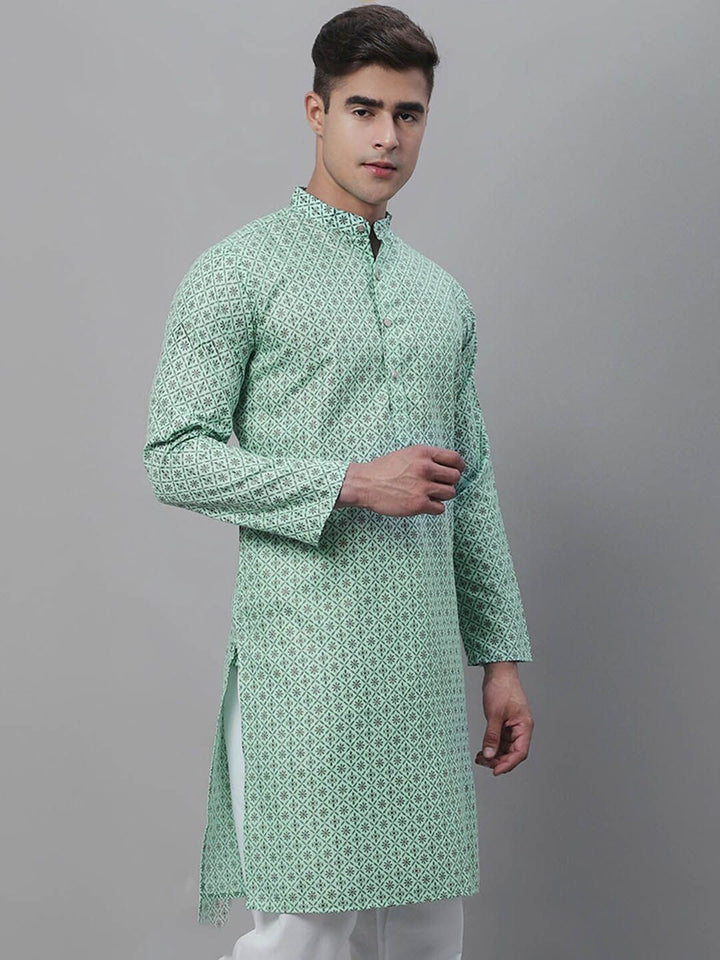 SOJANYA Kurta Linen Kapas Bercetak Geometrik Lelaki