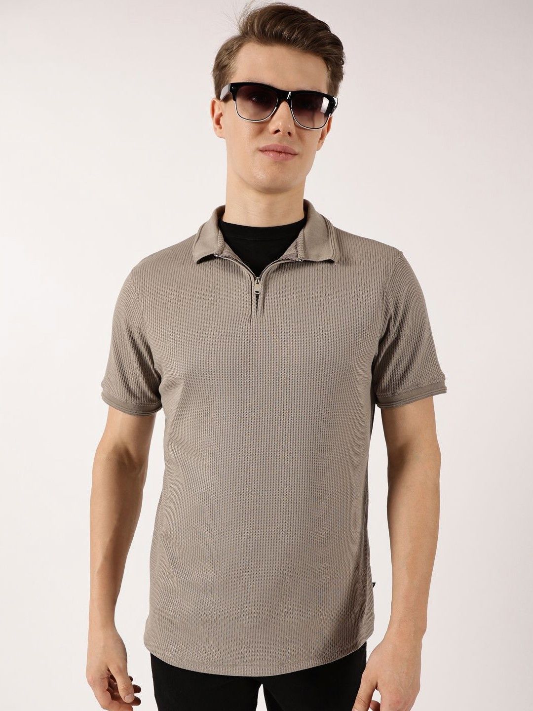 Thomas Scott Men Self Design Polo Collar Oversized T-shirt