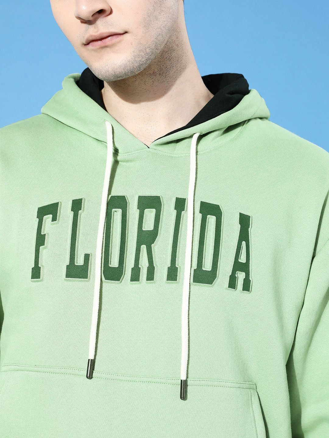 DILLINGER Men Typography Oversized Hooded Fleece Sweatshirt