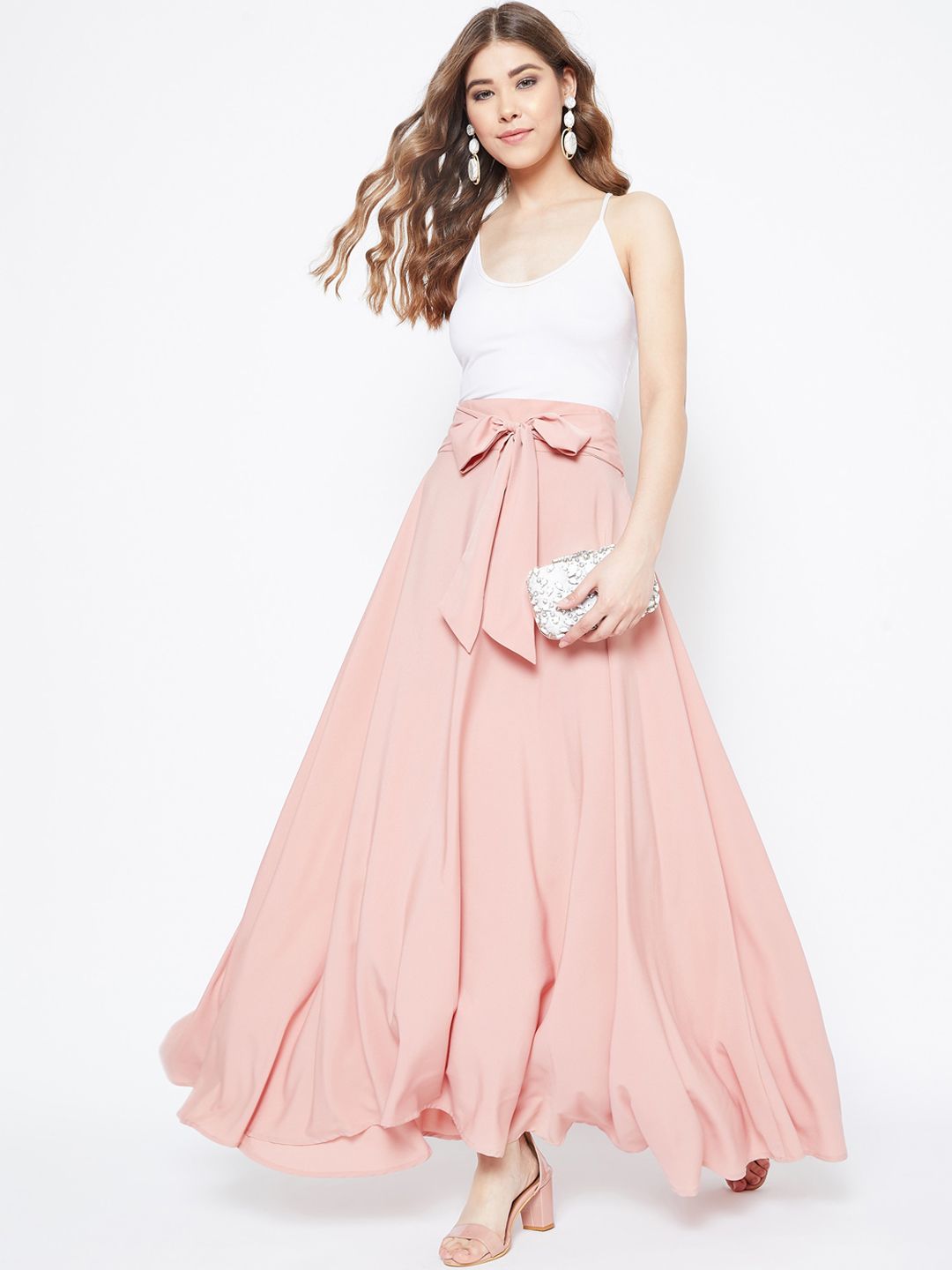Berrylush Dusty Pink Flared Maxi Skirt
