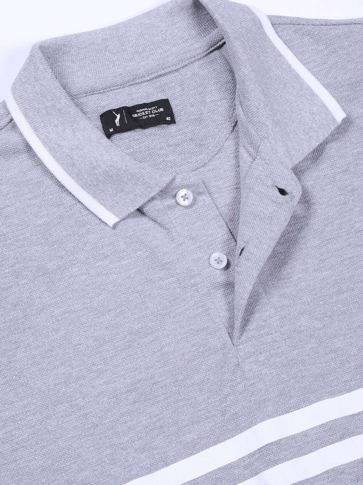 Thomas Scott Men Striped Polo Collar Cotton T-shirt