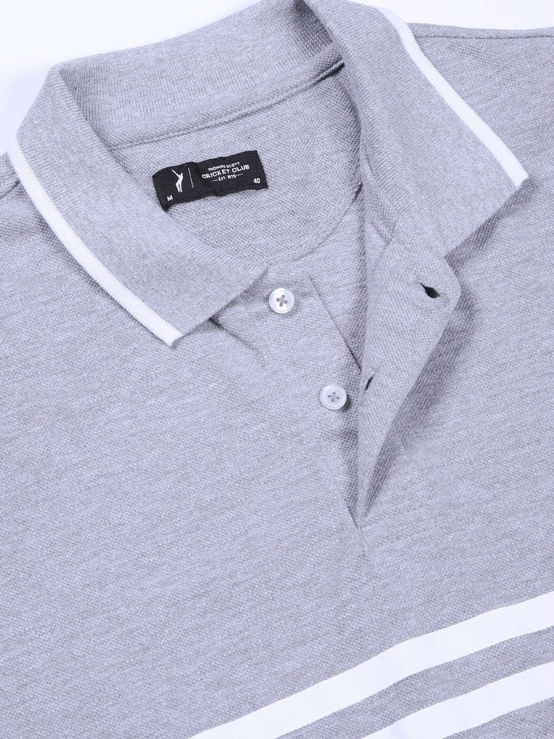 Thomas Scott Men Striped Polo Collar Cotton T-shirt