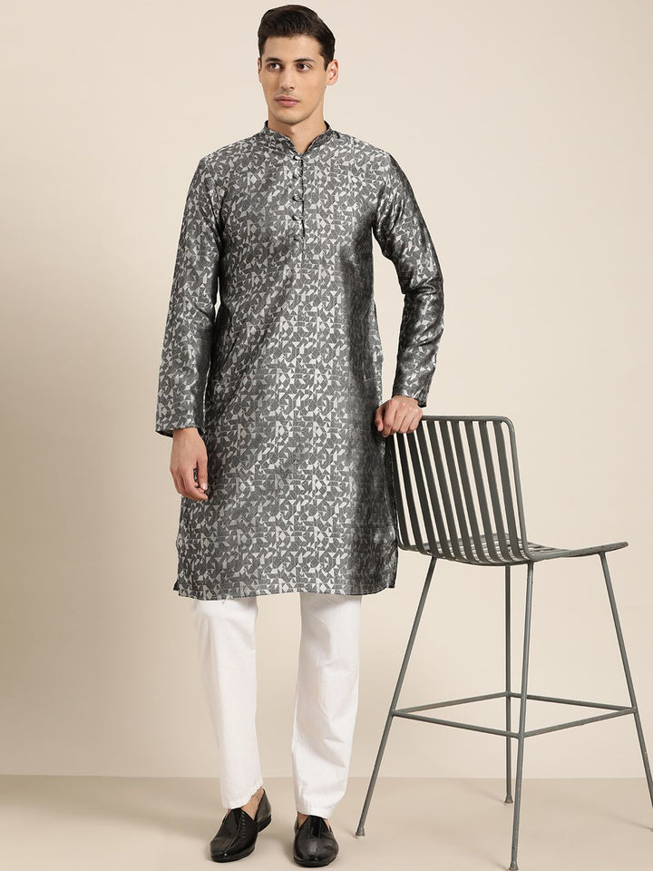 SOJANYA Men Grey Geometric Kurta