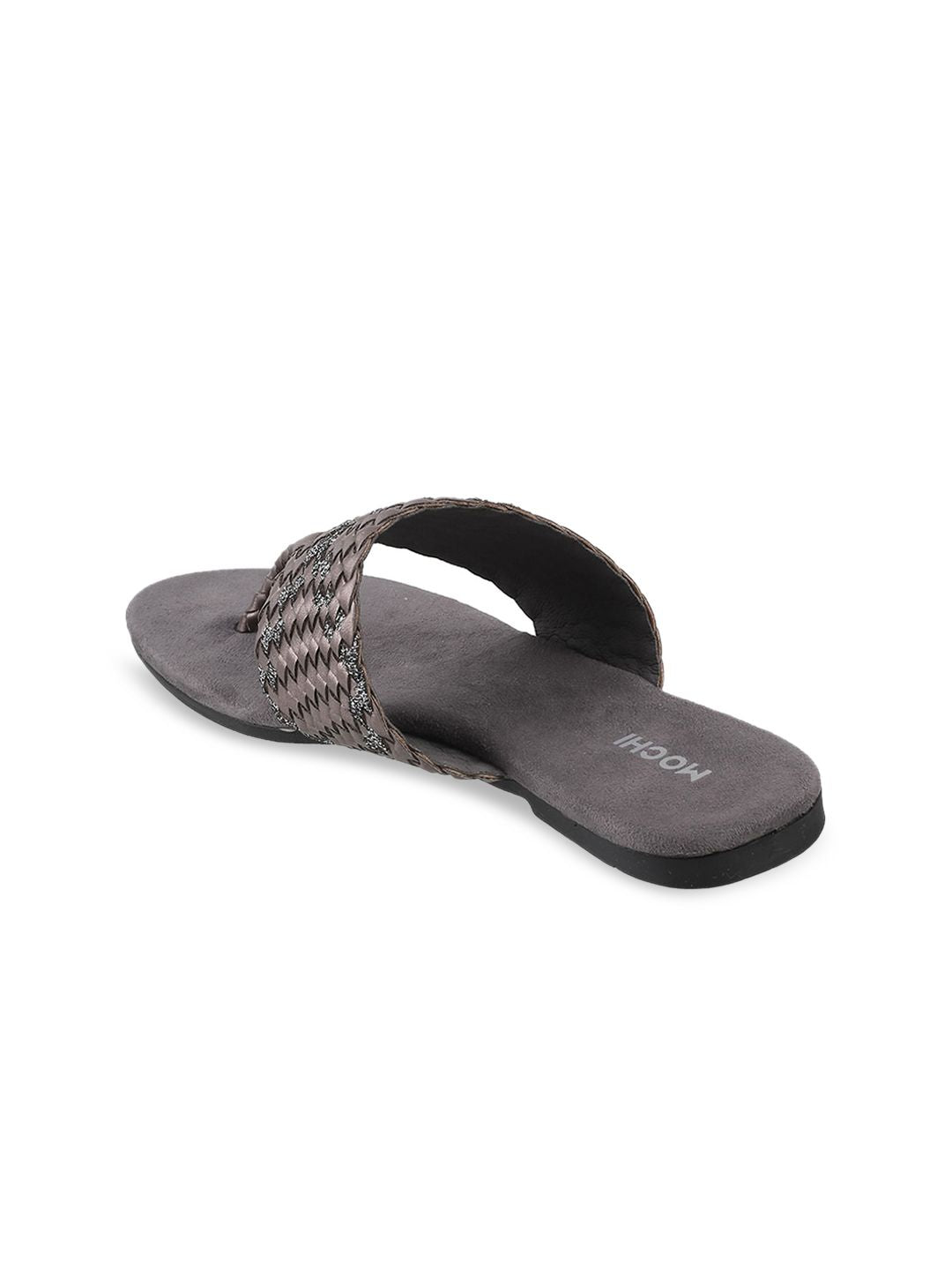 Mochi Women Grey Woven Design T-Strap Flats