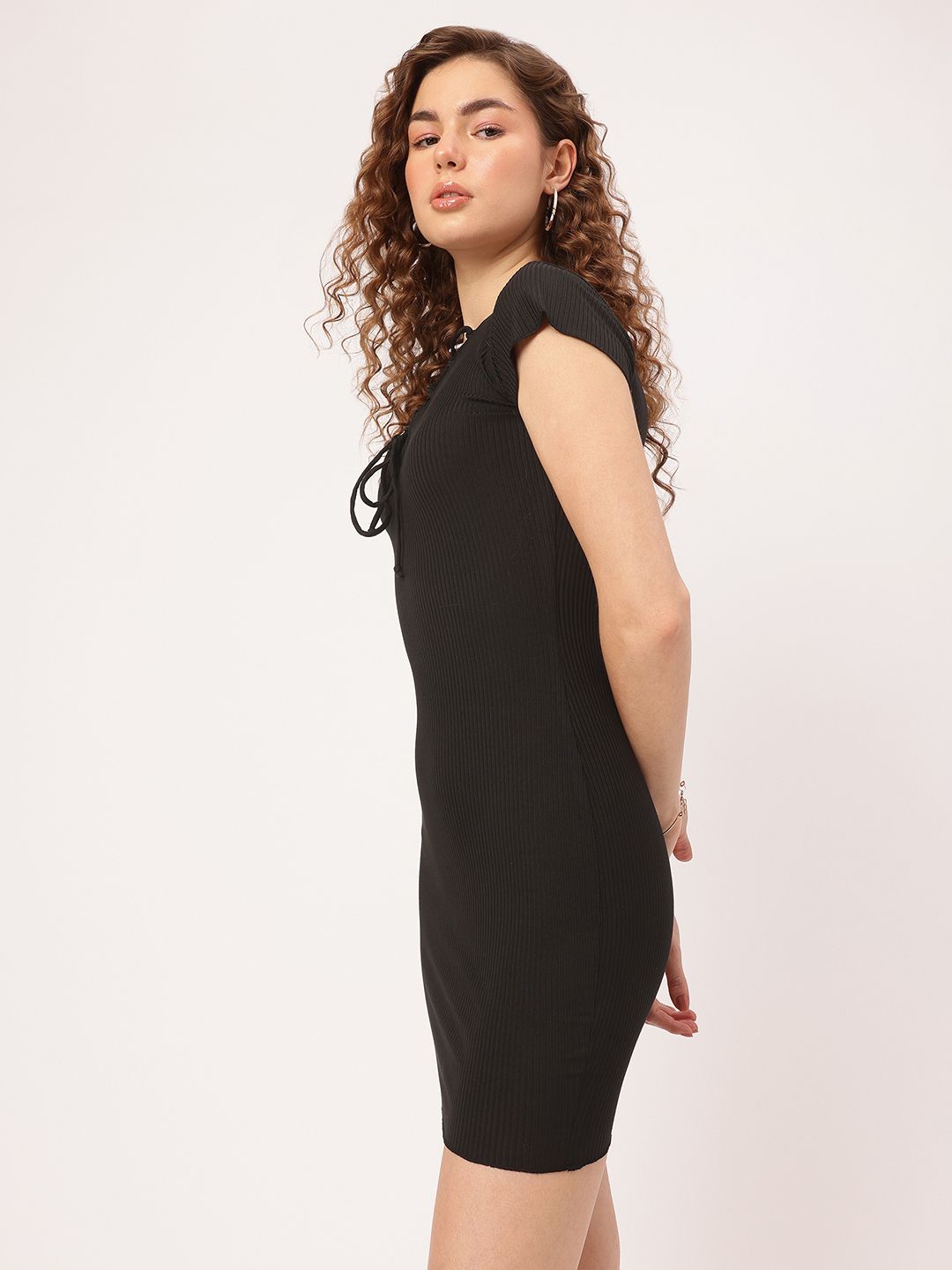 DressBerry Street Chic Slay Ribbed Lace-Up Mini Dress