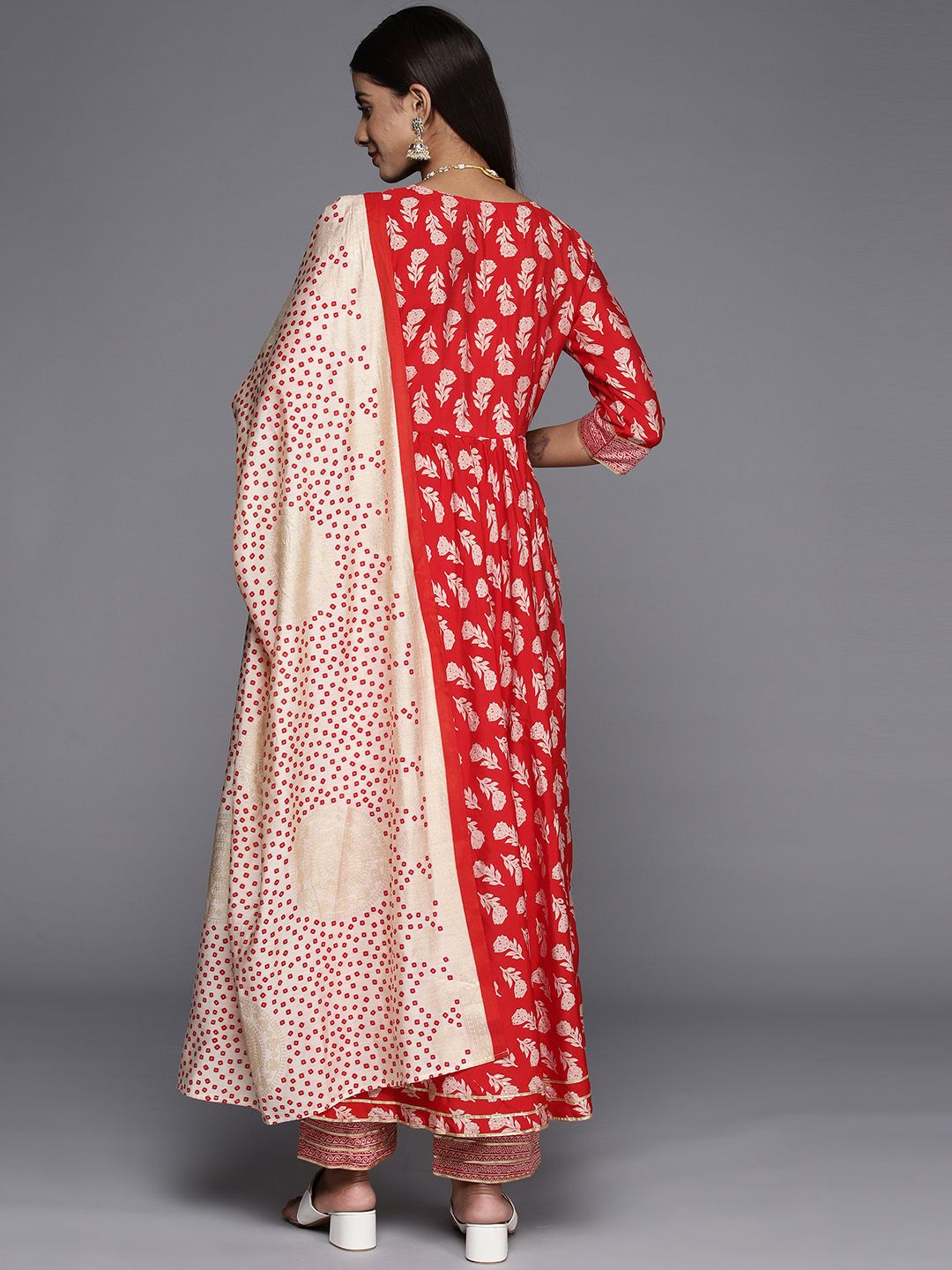 Libas Women Floral Printed Pleated Gotta Patti Kurta with Trousers & With Dupatta