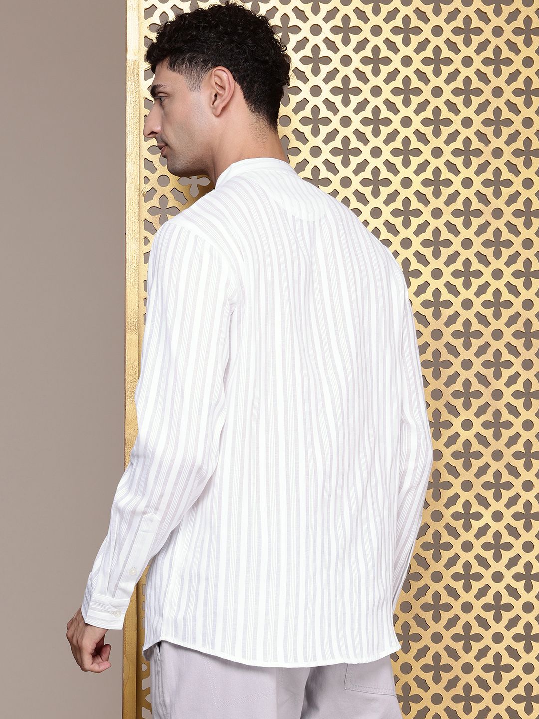 House of Pataudi Band Collar Striped Rozana Kurta