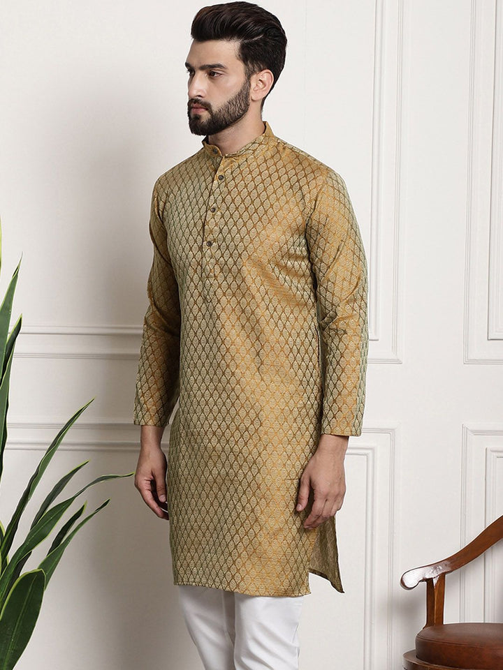 SOJANYA Woven Design Mandarin Collar Silk Cotton Kurta