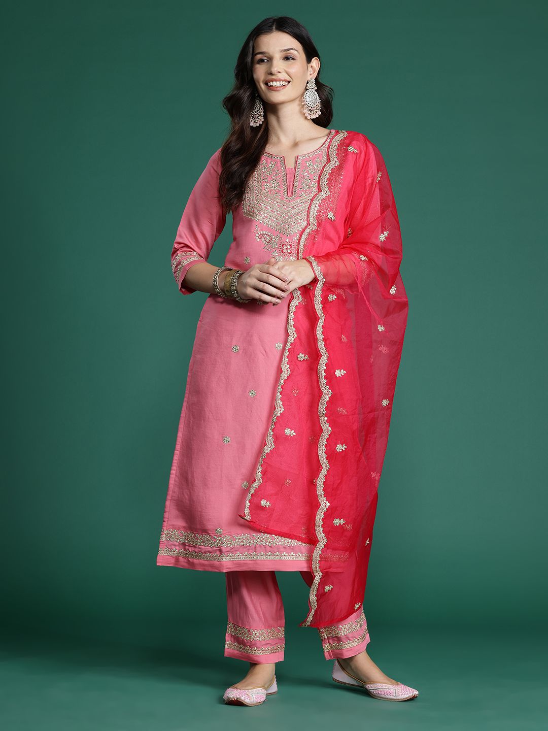 Indo Era Ethnic Motifs Embroidered Sequinned Kurta With Trousers & Dupatta