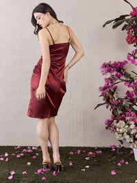 Berrylush Brown Shoulder Straps Satin Sheath Dress