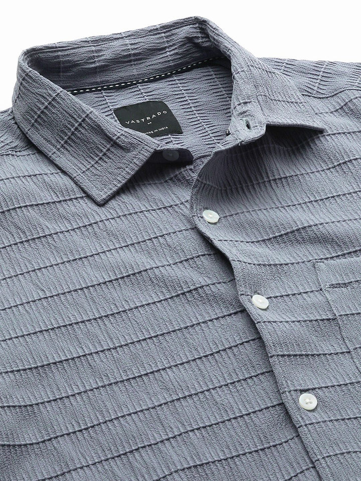 VASTRADO Men Classic Fit Spread Collar Textured Casual Shirt