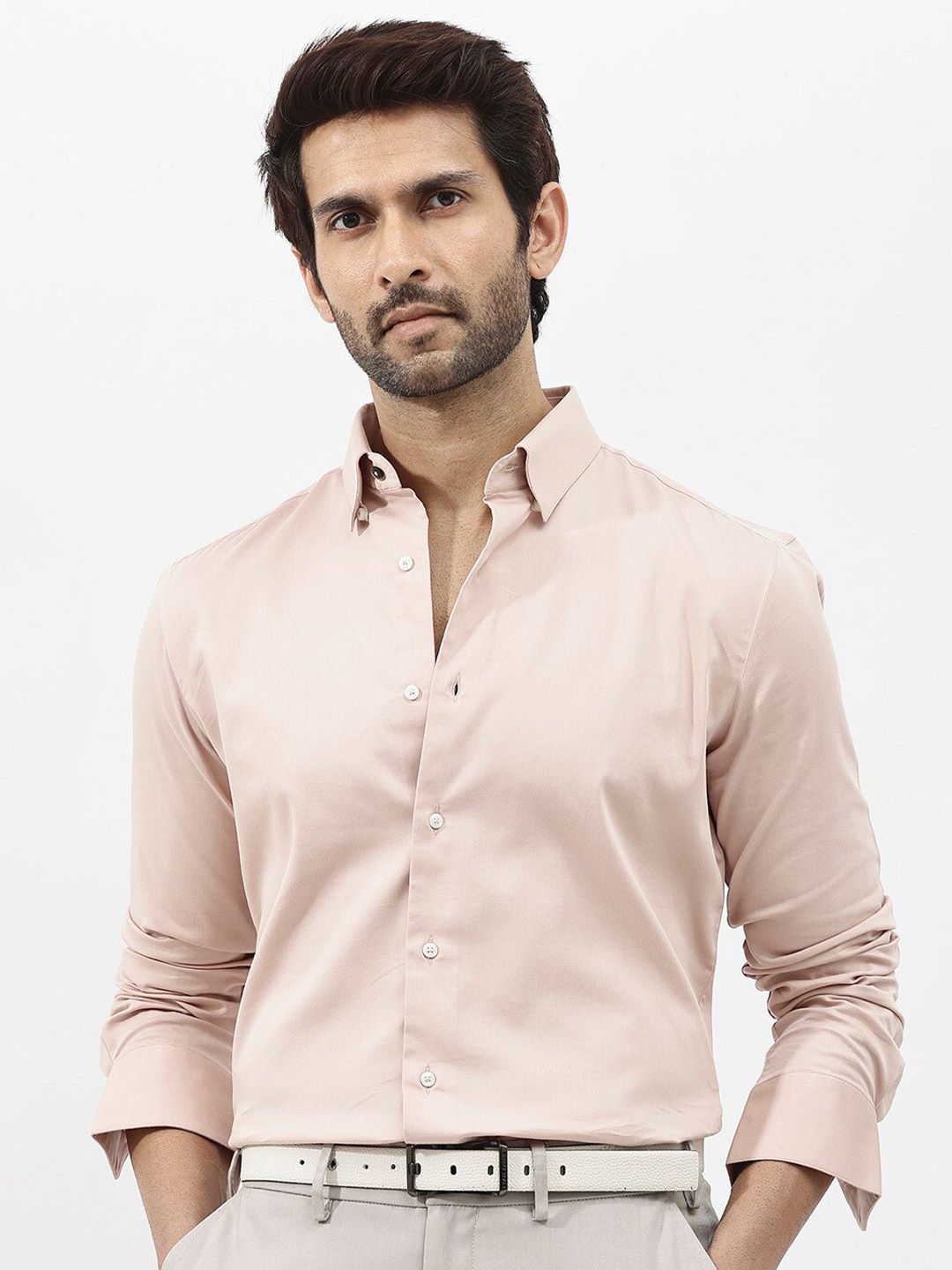 RARE RABBIT Men Holand Regular Fit Satin Stretch Shirt
