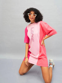SASSAFRAS Pink Love Colourblocked Cotton T-shirt Mini Dress