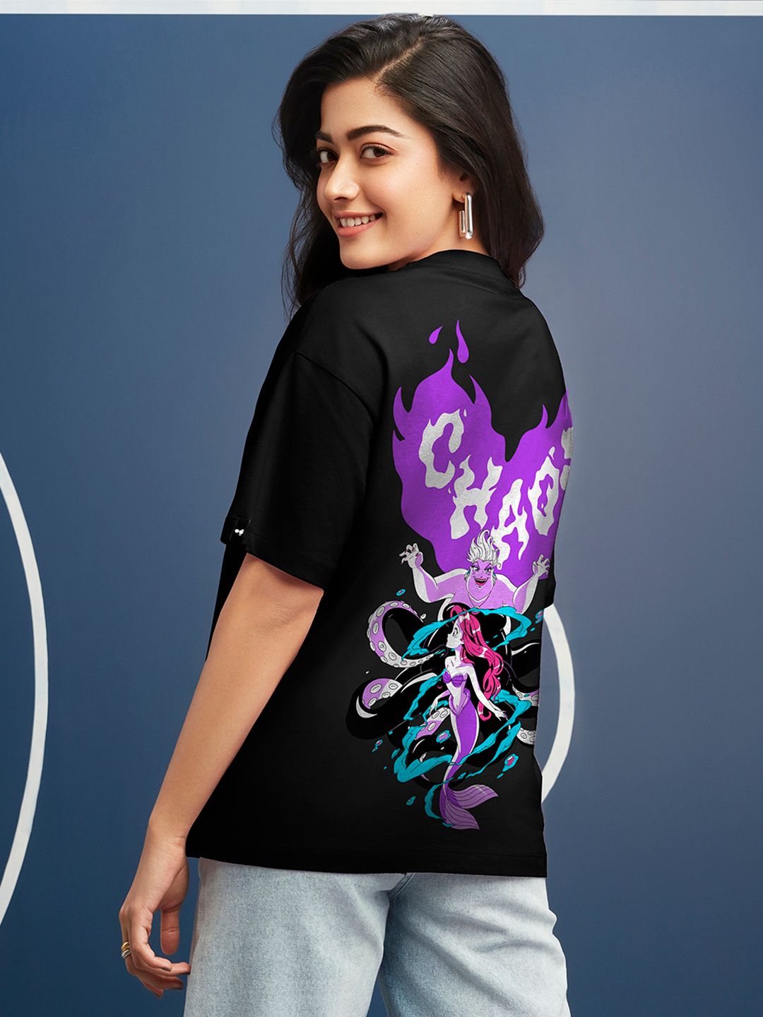 Bewakoof Disney Merchandise Black Pure Evil Graphic Printed Pure Cotton Oversized T-shirt