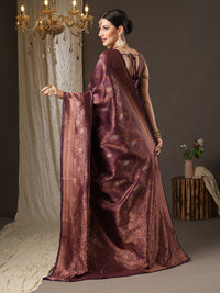 Saree mall Burgundy & Copper-Toned Woven Design Zari Silk Blend Dharmavaram Sarees