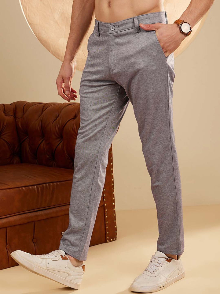 DENNISON Men Textured Smart Tapered Fit Easy Wash  4-Way Lycra Chinos