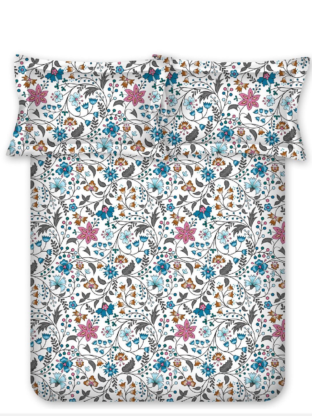 BOMBAY DYEING Cardinal Blue Floral Printed Cotton 120 TC Queen Bedsheet Set 2.54 x 2.24m