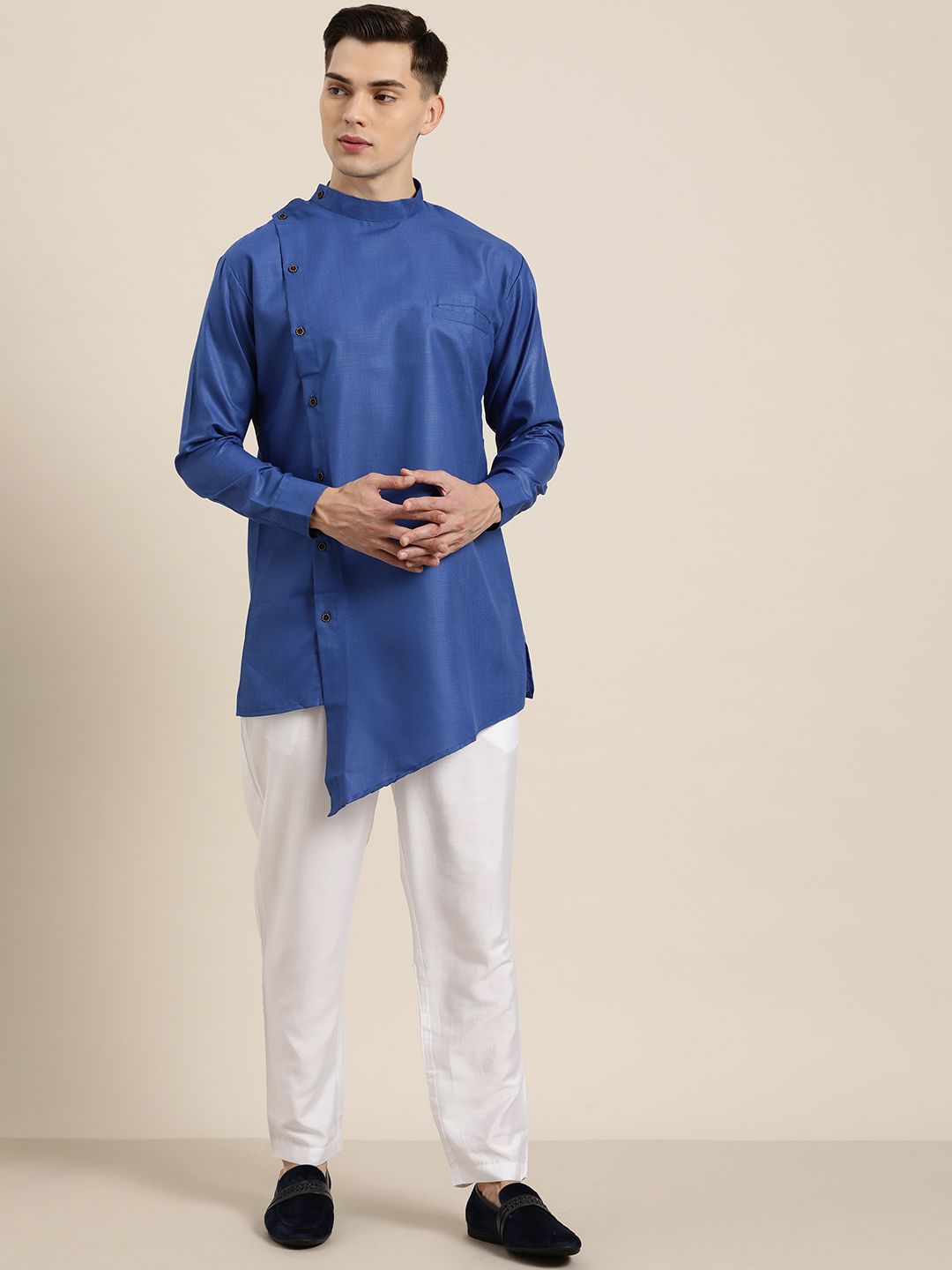 SOJANYA Lelaki Biru Solid Asymmetric Kurta