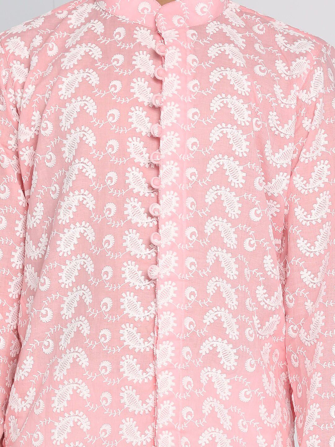 VASTRAMAY Boys Pink Embroidered Regular Kurta with Pyjamas