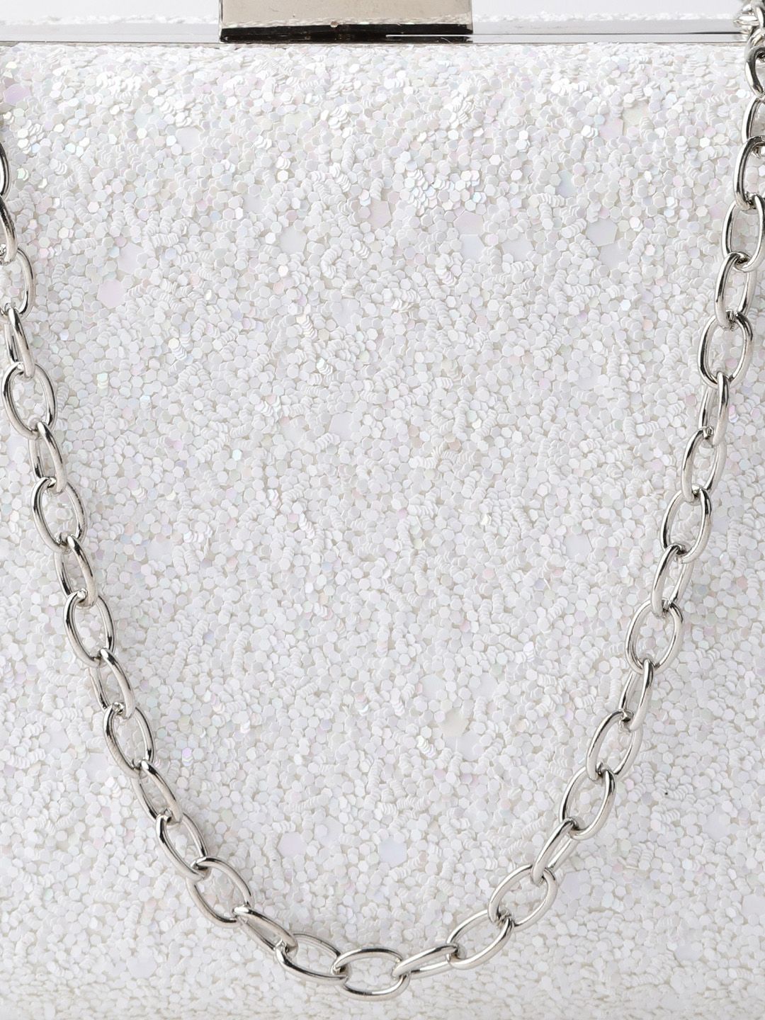 Lino Perros White Glitter Box Clutch with Detachable Sling Strap