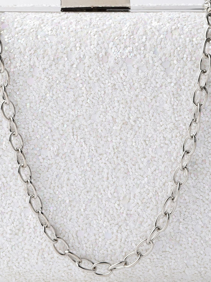 Lino Perros White Glitter Box Clutch with Detachable Sling Strap