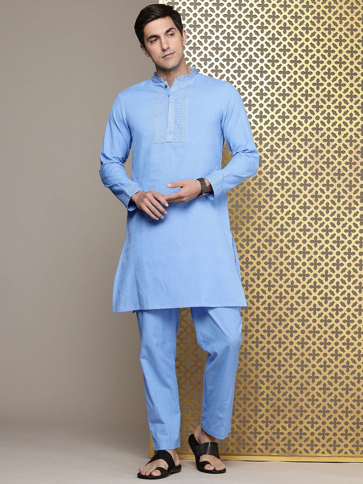 House of Pataudi Indie Floral Yoke Design Embroidered Kurta with Trousers