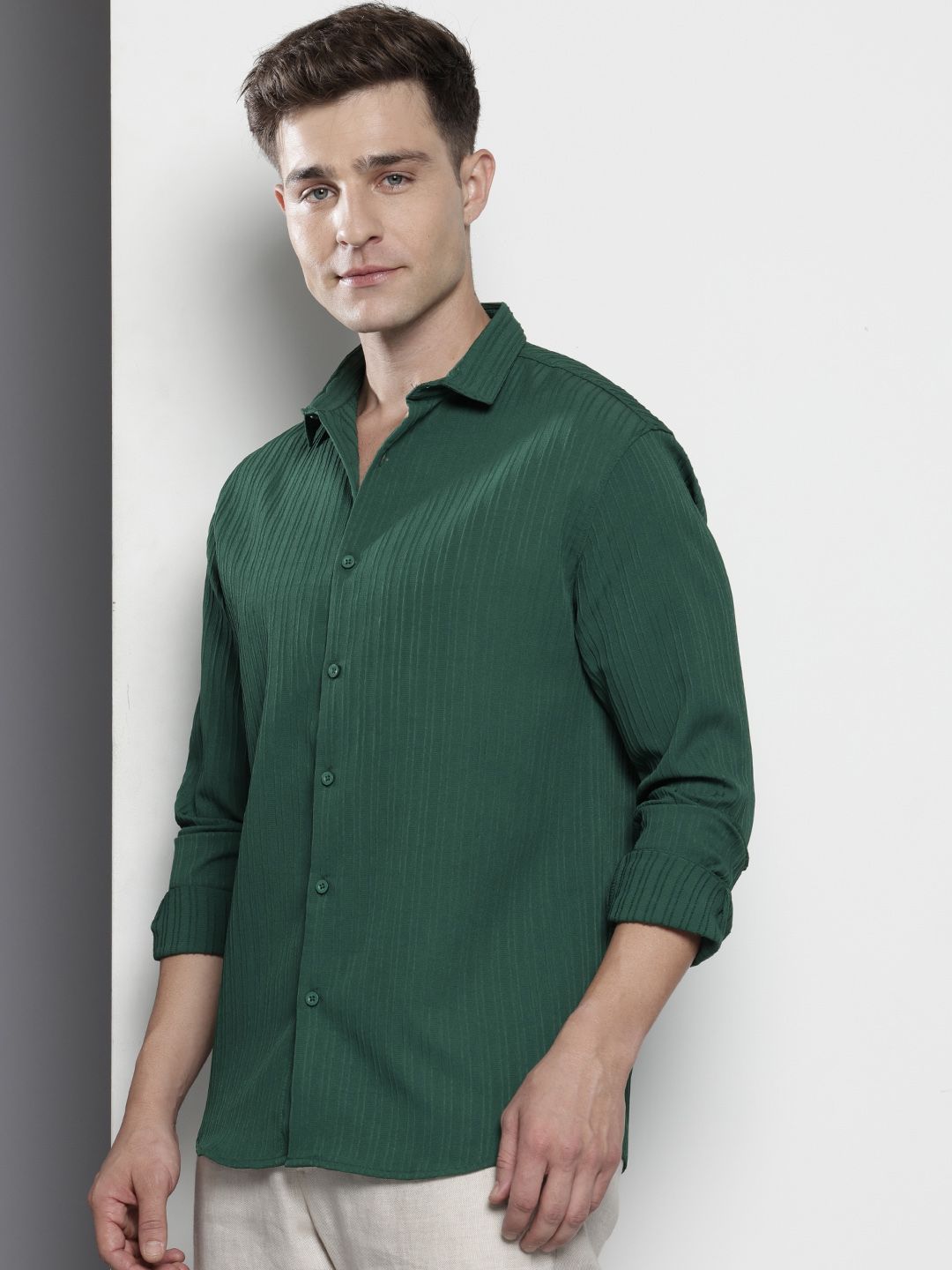 The Indian Garage Co Men Relaxed Fit Solid Dobby Resort Wear Shirt