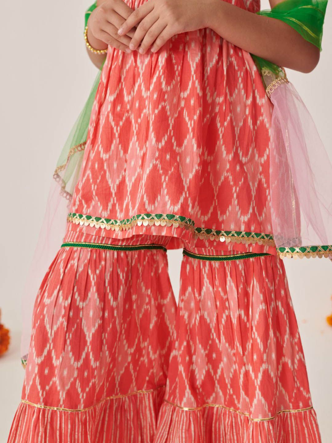 pspeaches Girls Ethnic Motifs Printed Gotta Patti Kurta Sets With Dupatta