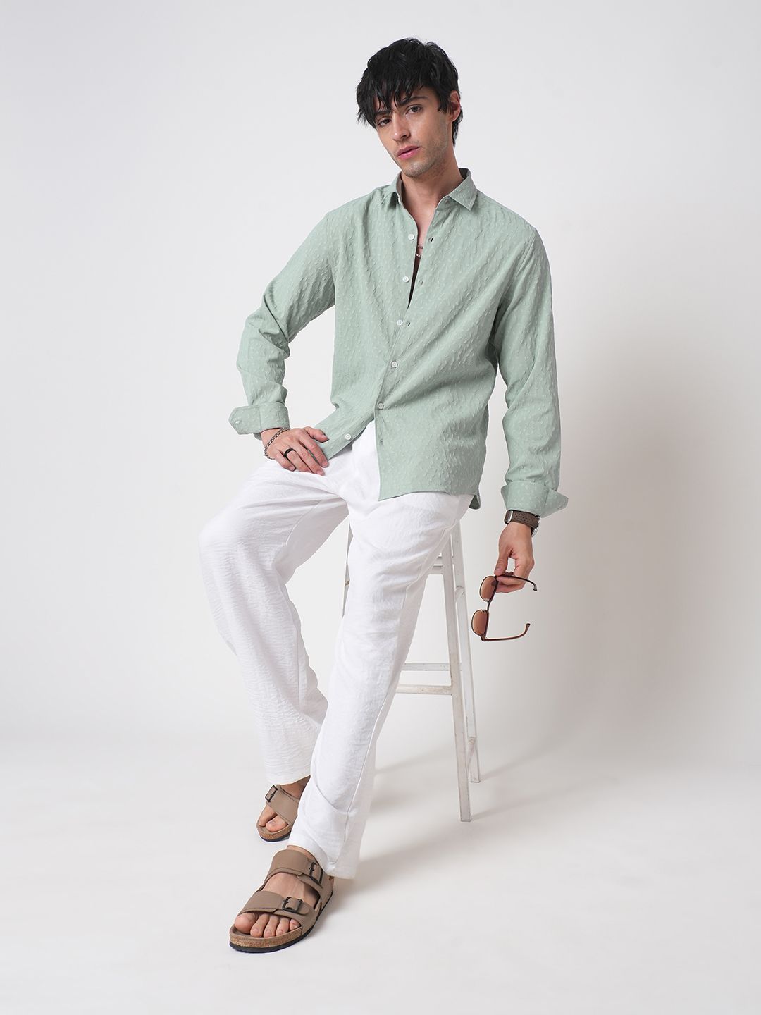VASTRADO Men Classic Spread Collar Textured Slim Fit Casual Shirt