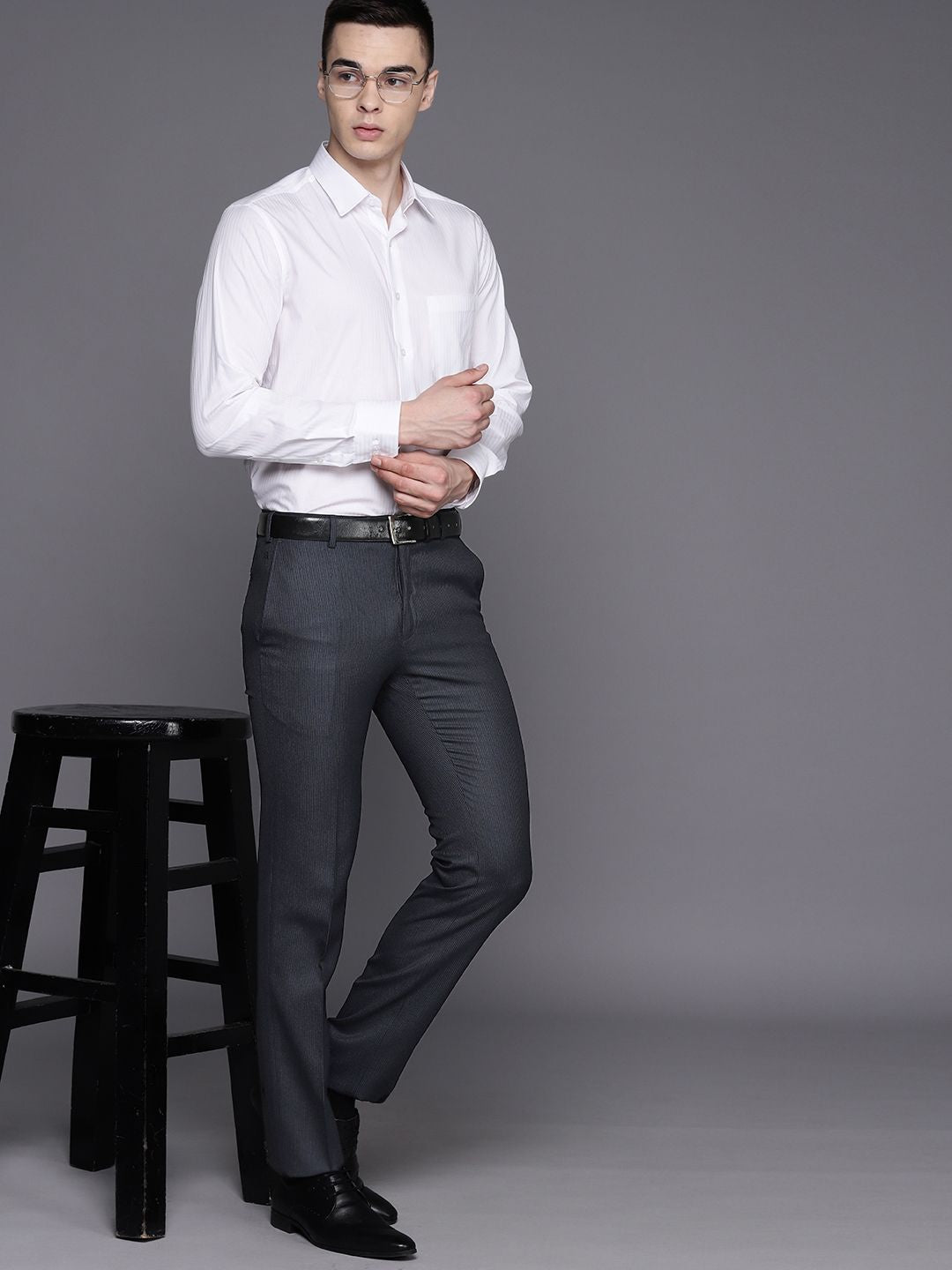 Raymond Men Striped Slim Fit Formal Trousers