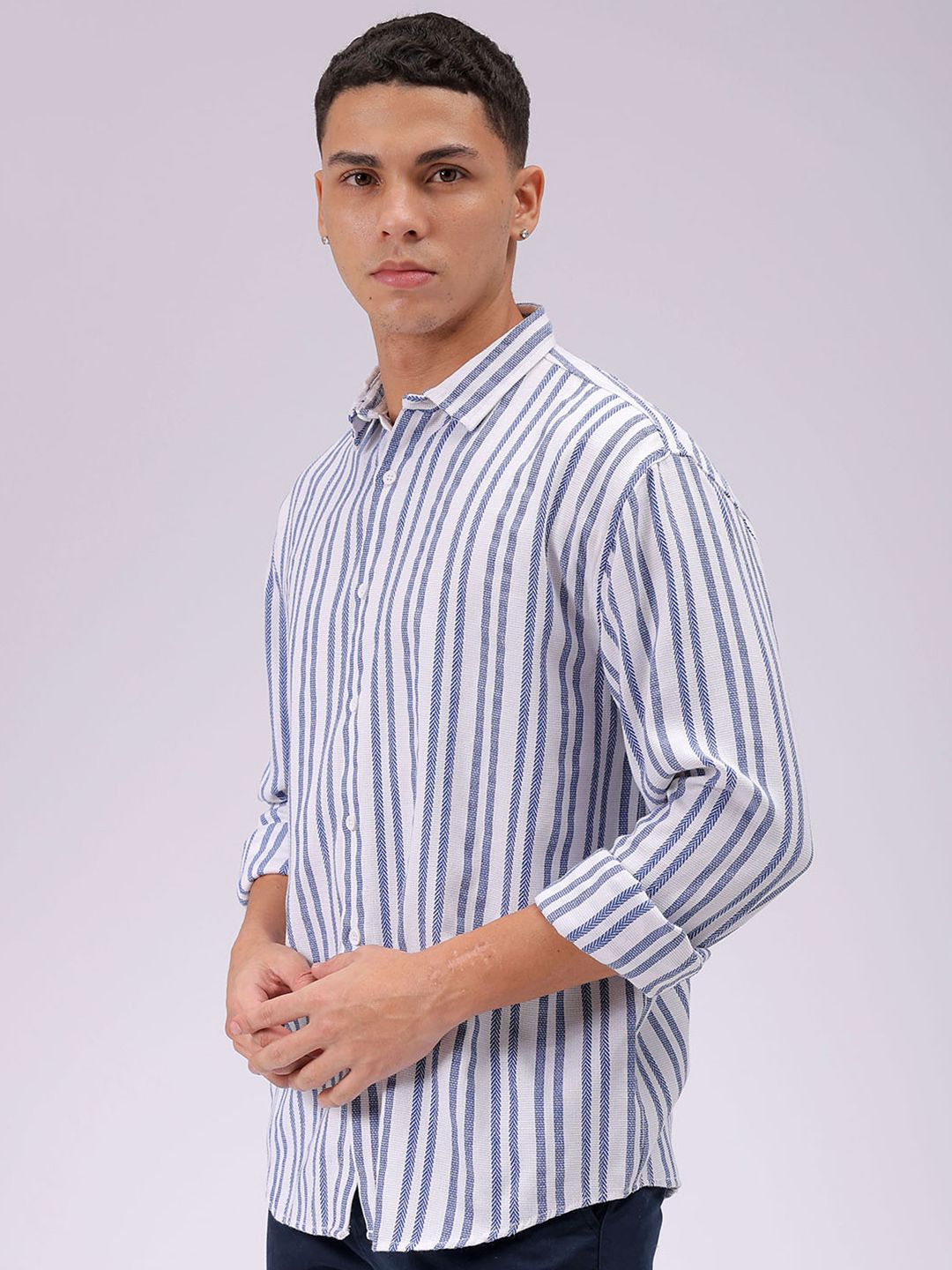 The Indian Garage Co Men Relaxed Fit Striped Dobby Textured Resortwear Shirt
