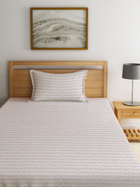 KLOTTHE Beige Chevron Cotton 300 TC Dilengkapi Cadar Bujang Halus dengan Sarung Bantal-87 x 59 inci