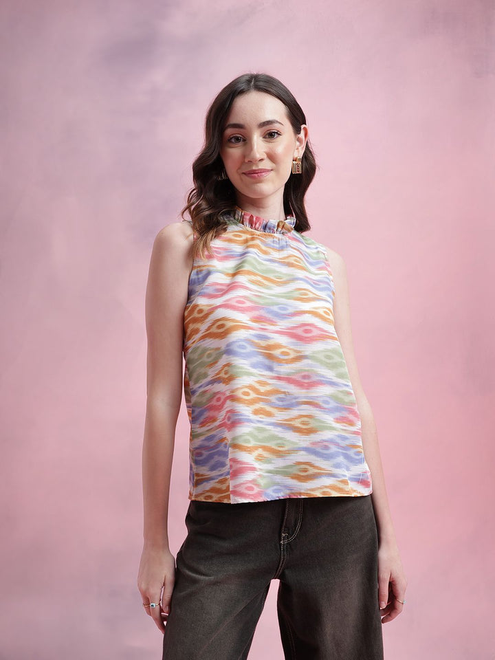DressBerry Ikat Print Ruffled Detail Top